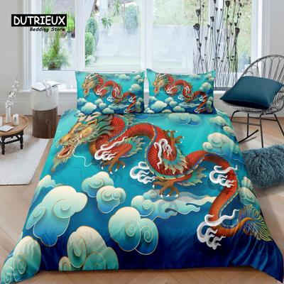 Home Living Luxury 3D Dragon Bedding Set Embroidered Duvet Cover Pillowcase Queen and King EU/US/AU/UK Size Comforter Bedding