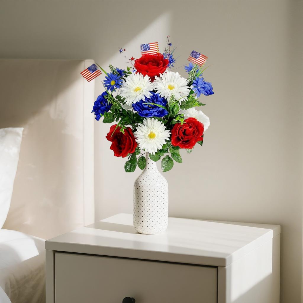 Künstliche Blumen, Gemischter Dschungel Jubiläum Dreifarbige Blumen Patriotischer Gedenkstrauß, Blumen