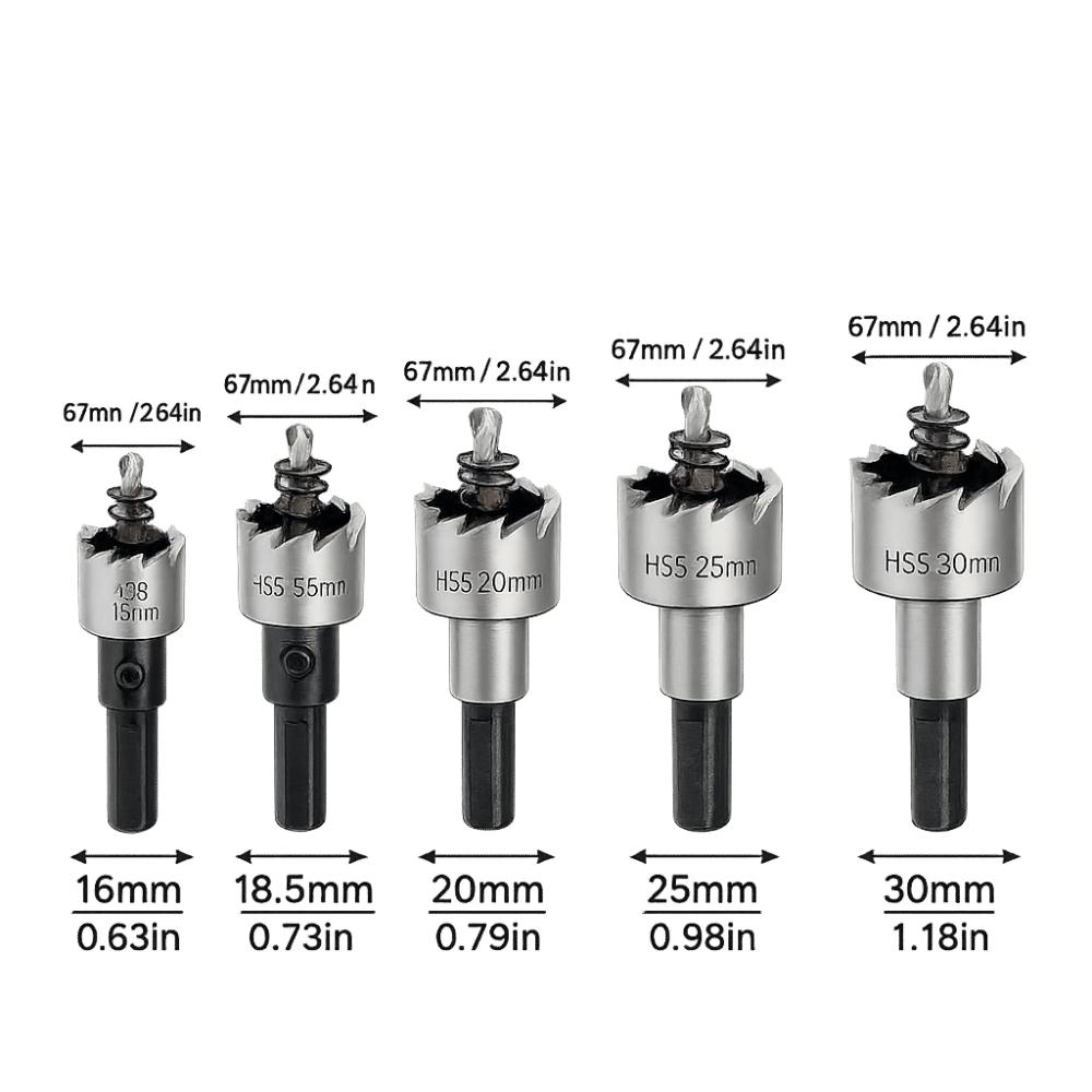 5pcs Durable Stainless Steel Stainless Steel Cutter High Speed Stee 16-30mm Size Hole Saw Cutter HSS Hole Saw Wood Working
