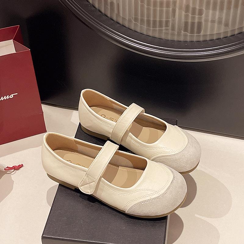 Retro Flat Mary Jane Shoes Women's Spring and Summer 2025 New Velcro Yellow Single Shoes Soft-soled Ballet Shoes