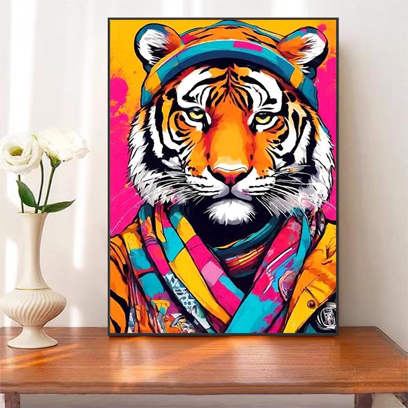 5d DIY Diamond Painting Cross Stitch Colorful Tiger Animals Diamond Embroidery Mosaic Full Round Drill Home Decor Arts
