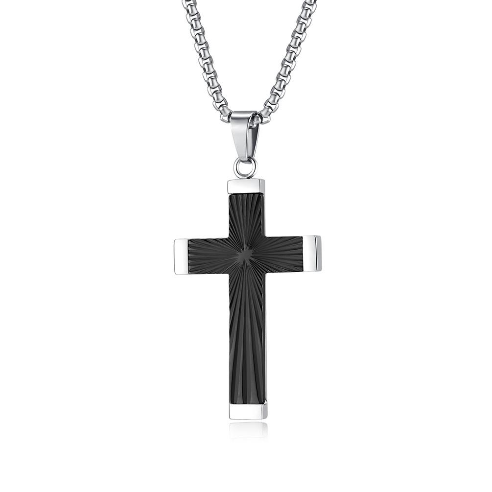 Hip Hop Style Refracted Light Titanium Steel Cross Necklace Mens Personality Niche Pendant Accessories