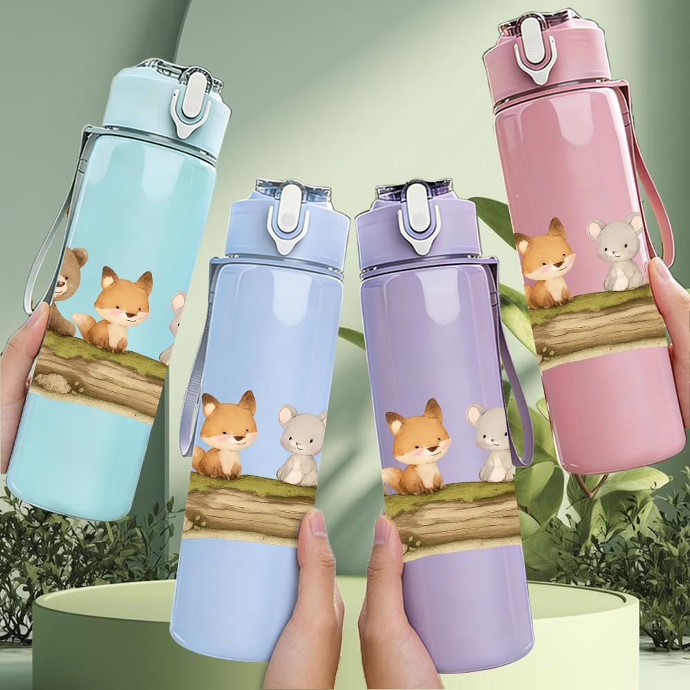 1PC Forest Bear Rabbit Family Print 750ml Color Plastic Sports Water Bottle Leakproof Flip Straw Lid Suitable for Sports Office Home Use