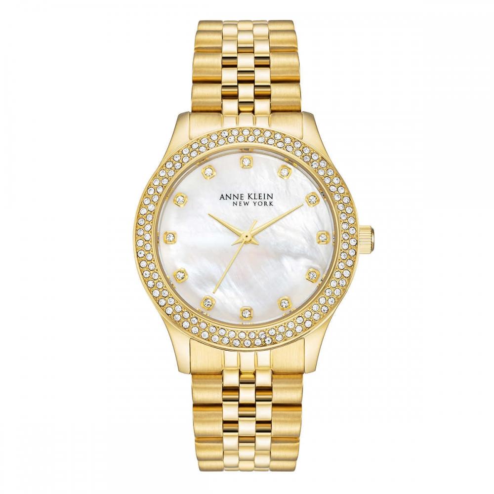 

New York All Stainless Steel Gold Tone Watch with Mother of Pearl Dial