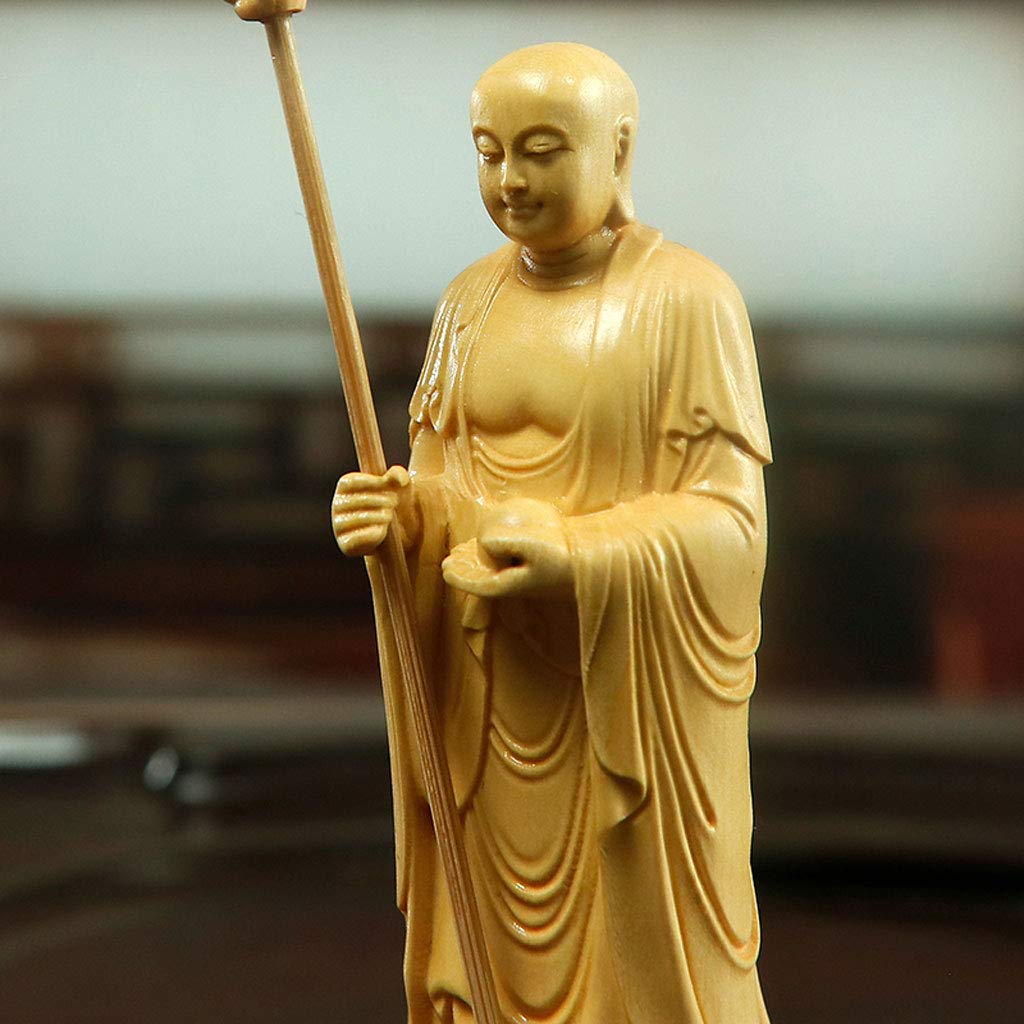 Standing Jizo Bodhisattva Buddhist Carved from Premium Natural Boxwood Carved Buddha Sculptured Buddha Wood Buddhist Altar Wooden Good Principal Deity