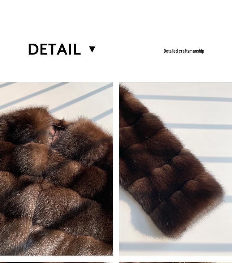 Eco-friendly Russian Sable Black and Gold Fur Coat for Women - Spring 2026 Collection, Thick and Warm, Versatile Design.