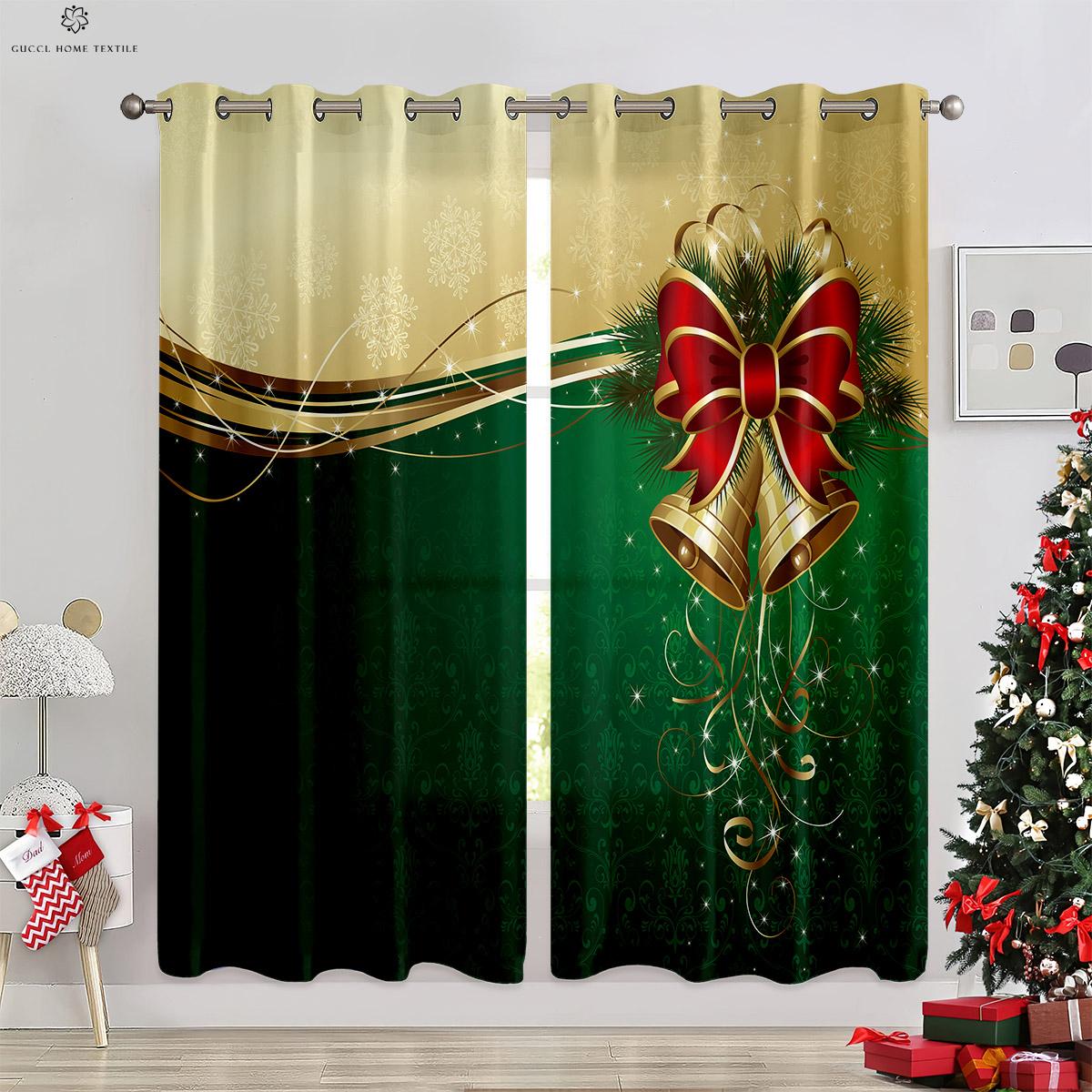 

Red Stars Shiny Christmas Tree Fireplace Printed Curtain Panels Christmas Bed Room Dining Room Party Decoration Curtains 2 Pieces W50xH130(CM)x2PCS&Rod pocket