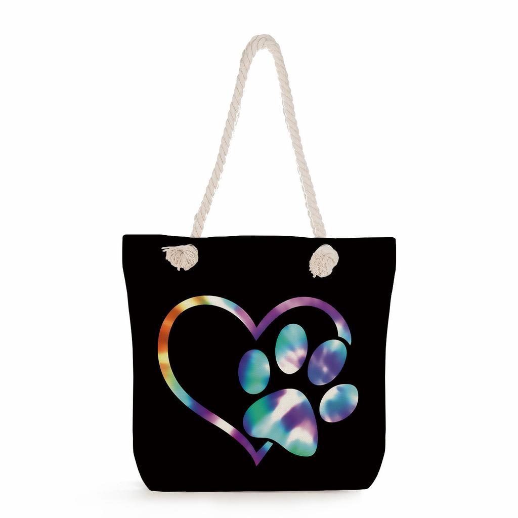 Dog paw print thick rope single-shoulder beach bag 7234 CLE