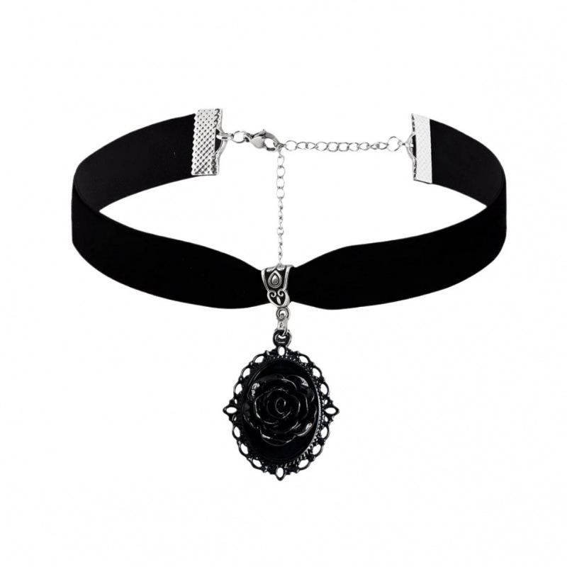 Gothic Resin Rose Velvet Choker Necklace