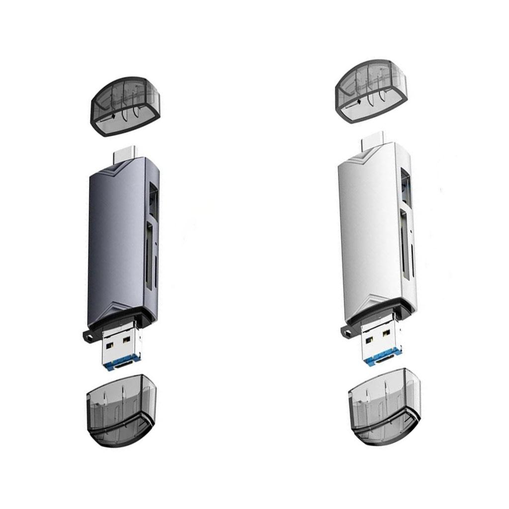 Lettore di schede multifunzionale 6 in 1 Adattatore Micro OTG da USB 3.0 a Tipo C Supporto Scheda SD TF Unità flash USB per laptop Telefoni e tablet Android