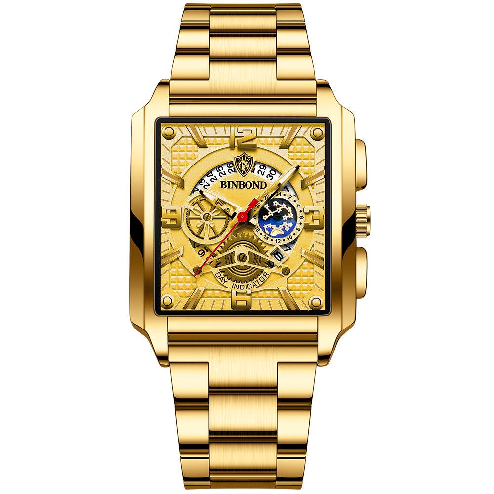 Binbond Men's Retro Multifunctional Waterproof Luminous Square Calendar Watch