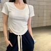 Summer Skinny Slim Waist Sexy U-Neck T-Shirt Versatile Fashion Niche Ins Pure Desire Spice Girls Unique Top