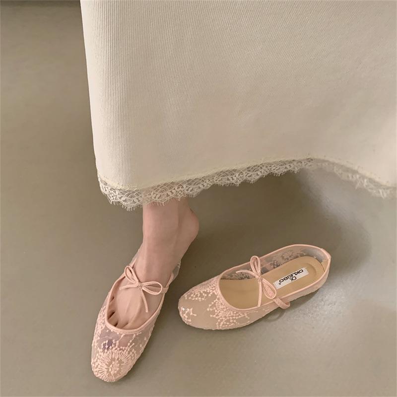Inner height increase bow fairy single shoes women's shoes 2025 new spring mesh breathable shallow mouth Mary Jane shoes