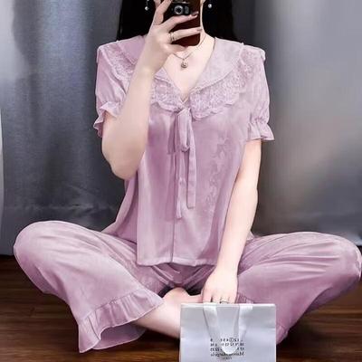 Set de pijama jacquard din mătase de gheață pentru femei