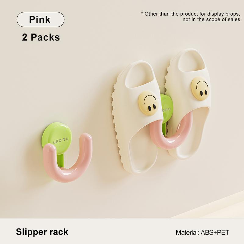 UFORU Dopamine Style Sucker Slipper Rack – No-Drill Bathroom Wall Mount with Drainage | Multi-Scene Storage