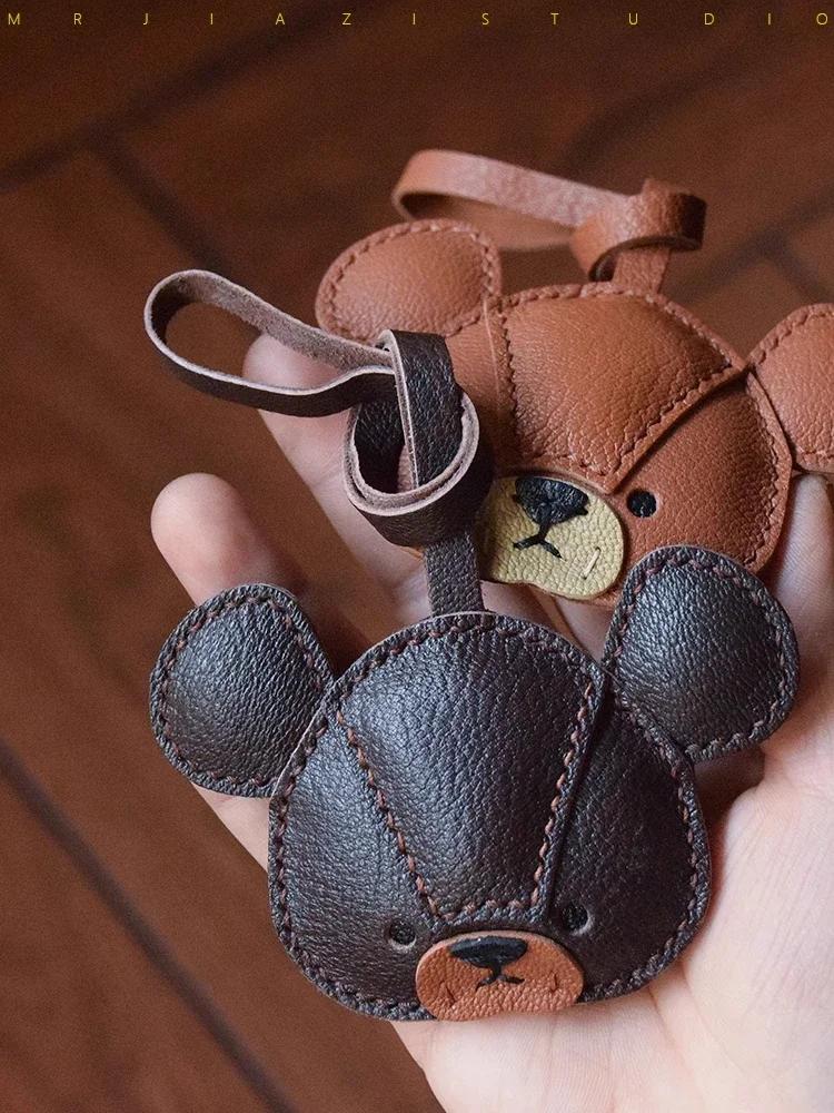 Handmade Genuine Leather Bear Keychain, Car Mirror Hanging Ornament For Home/Office Decor Cute Gift For Stress Relief