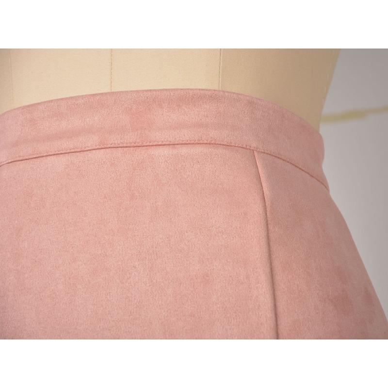 Damen Wildleder Wickelrock mit hoher Taille, Reißverschluss, einfarbig, Neckholderrock