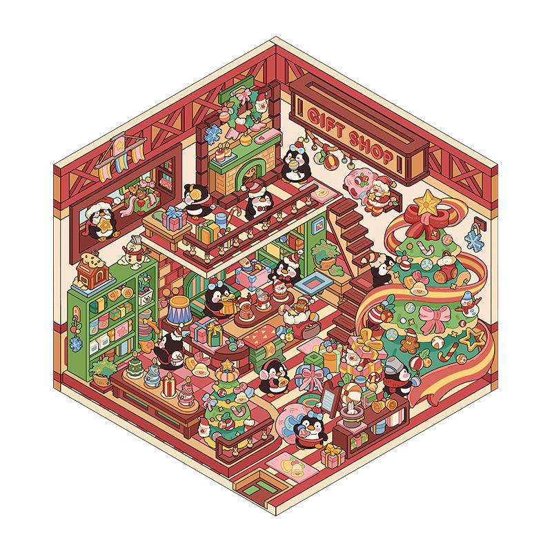 Christmas Miniature 3D Cabin Scene Stickers – Cute Handmade Cartoon Stickers for Journals