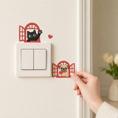 Home Decor Switch Sticker Light Plate Stickers, Cute Cat Dog Window Decorative Cover Decals, Waterproof Removable Decal Wall Safe Outlet Stickers for