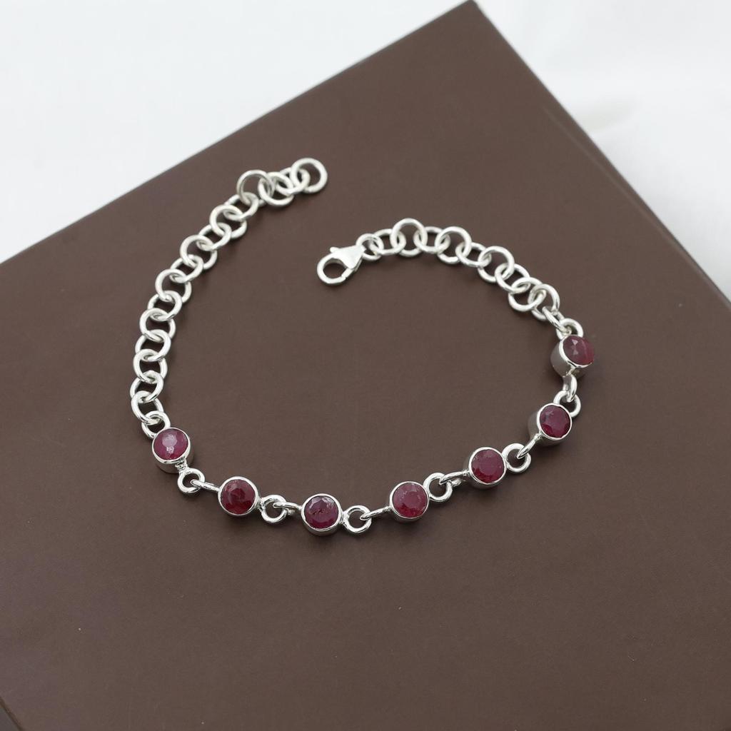 Rubinsilverarmband, 925 Sterlingsilver Handgjorda Smycken, Silver Kvinnor Armband, Statement Smycken, Gåva Till Hennes Ab0549
