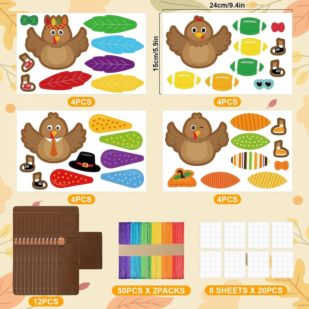 Yewfold Fall Thanksgiving Crafts, 12Pcs DIY Turkey Cutout Boxes Thanksgiving Personalized Gifts, Fall Turkey Arts Crafts for Classroom Party Favors
