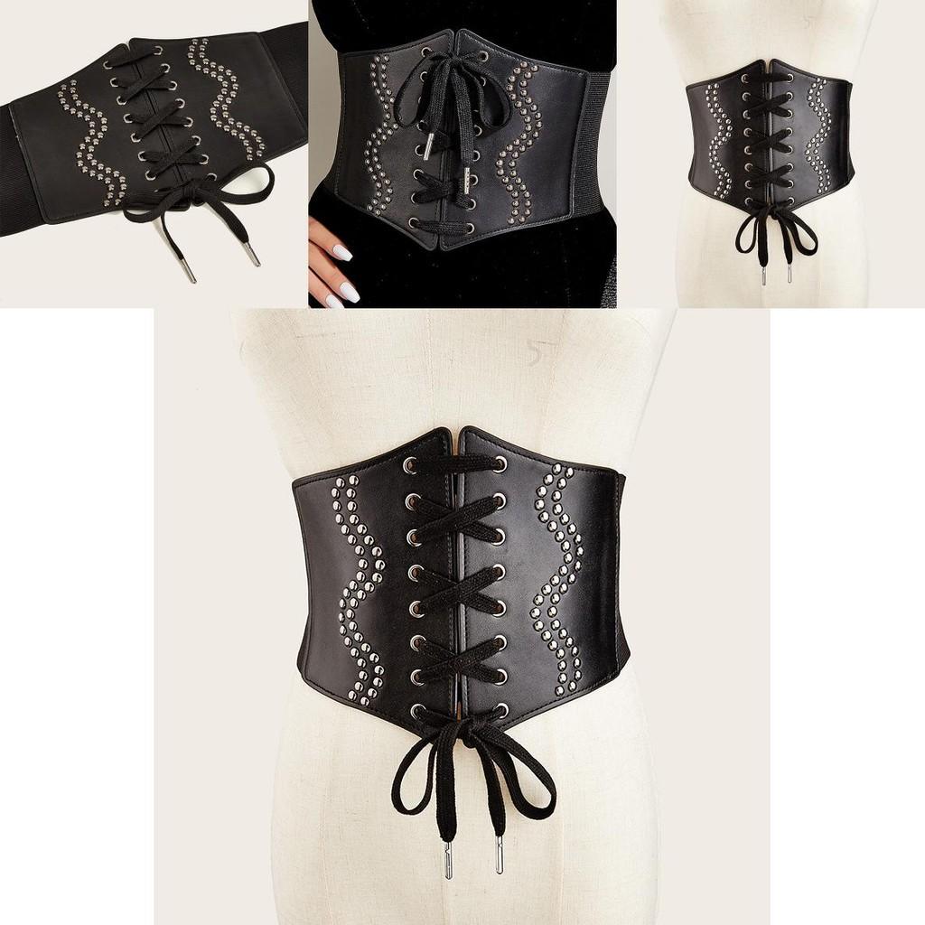Fashionable Rivet And Strap Design Elastic Waistband For Womens Dress Accessories