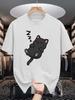 Unisex Crew Neck Tee Lovely Sleeping Black Cat Cartoon Print Soft Cotton Loose Breathable Short Sleeve Summer Casual Street Tops