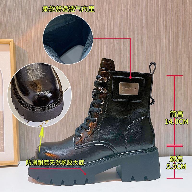 Leather Martin boots women's autumn and winter new Maillard thick heel round head short boots women's retro casual fashion women's boots