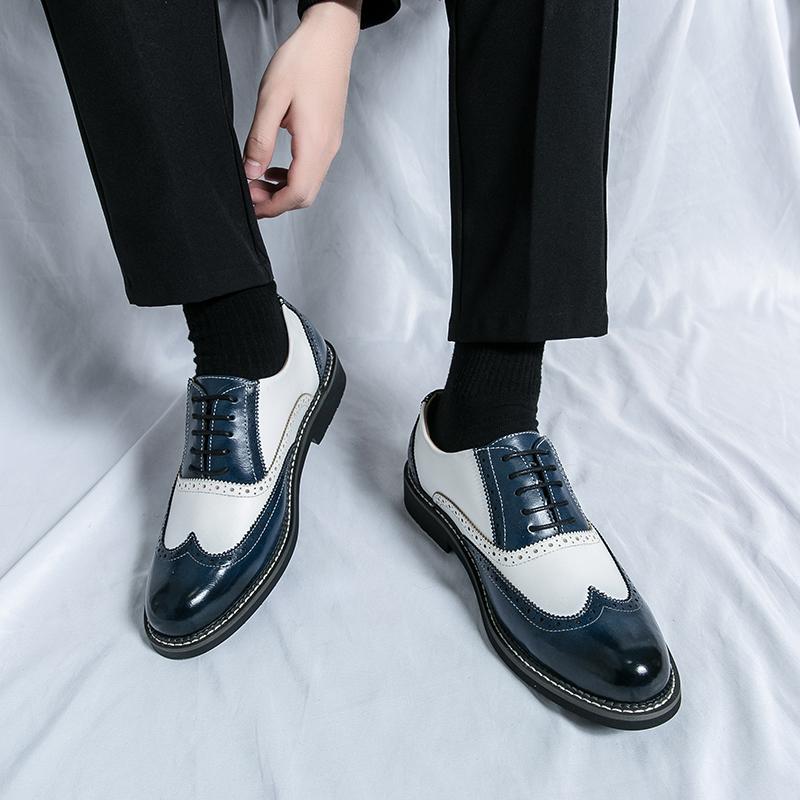 Brogue Shoes Men PU Spliced Lace Up Low Heel Business Banquet Shoes Professional Classic Men Shoes Large Sizes 38-46