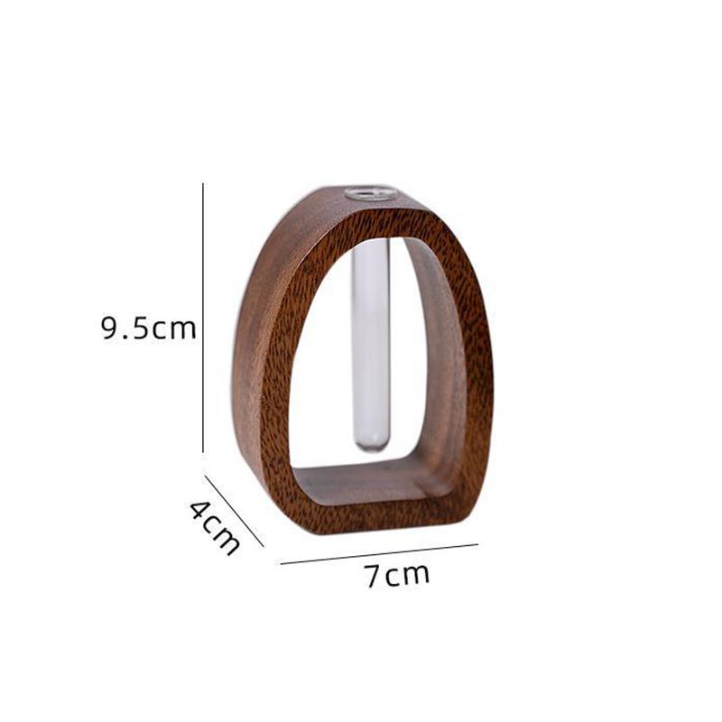 Solid Walnut Frame Hydroponic Glass Vase Modern Water Planter for Desk Flower Arrangement Flowerpot for Home Hotel Decor