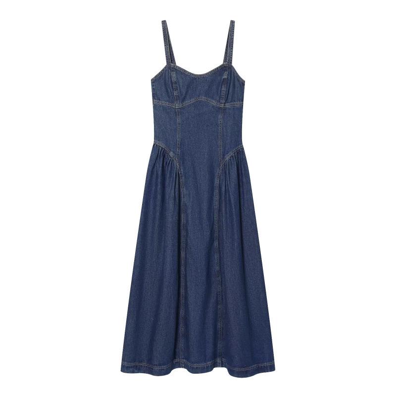 

Spring 2026 European & American Style Bell-Bottom Denim Pinafore Dress Medium синій