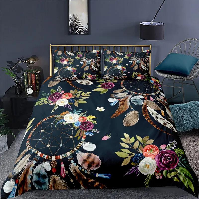 Bohemian Soft Duvet Cover Set Dreamcatcher Geometric Feather Print Beding Set King Quen Sized Dimensions Rom Decor Microfiber Warm Comforter Cover