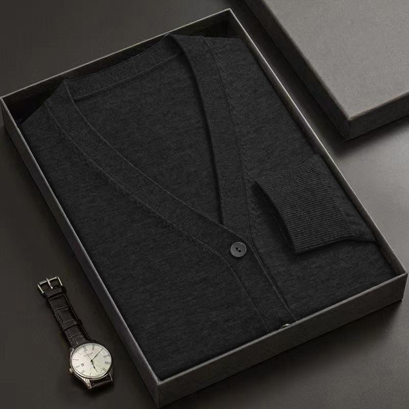 Neuer Herren Cardigan Pullovermantel V-Ausschnitt Langarm Knopfleiste Gestrickte Pullover Leicht Einfarbig Winter Dicke Oberbekleidung