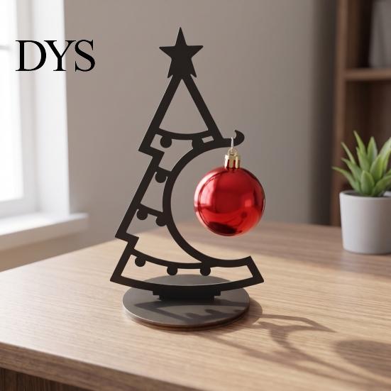 Modern Christmas Tree Decor Table Decoration, Metal Line Art Holiday Sculpture with Gift for Colleagues Red Ball Ornament Xmas Party Desk, Shelf,