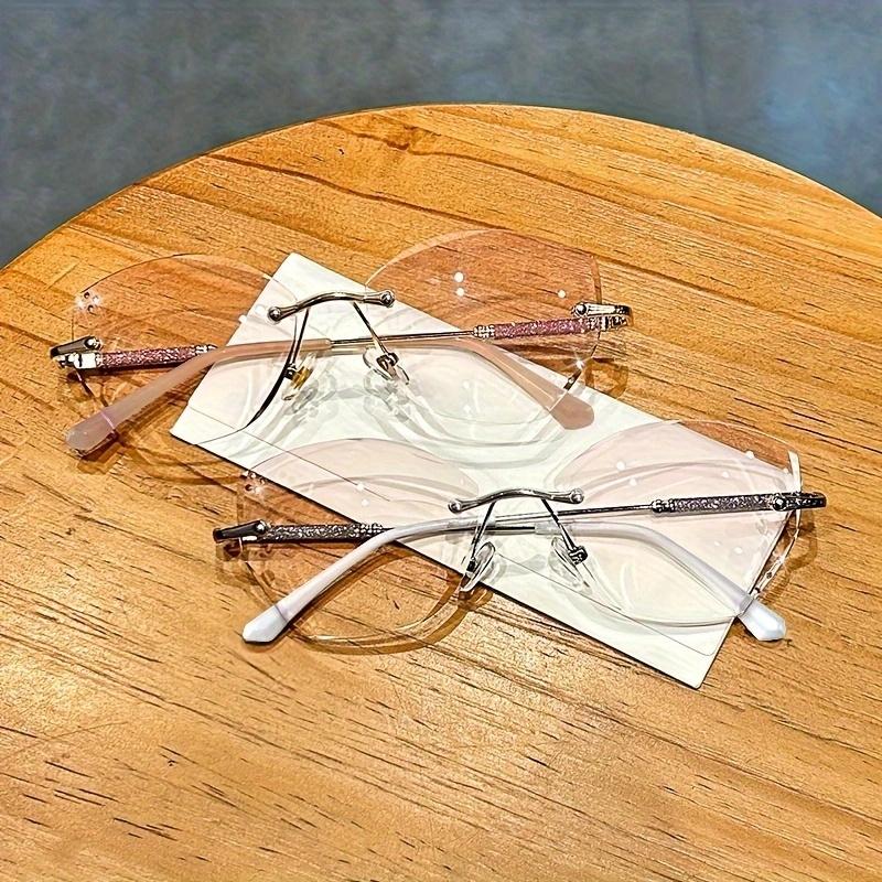 Elegant Rimless Cat Eye Reading Glasses Pc Polycarbonate Lens Rhinestone Embellished Blue Light Blocking With Metal Hinge