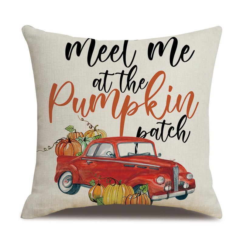 Thanksgiving Linen Pillowcase Autumn Pumpkin Print Pillow Cushion Cover