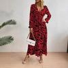 Zebra Print V-Neck Midi Dress - Elegant, Waist-Hugging, Long Sleeve, Autumn Fashion