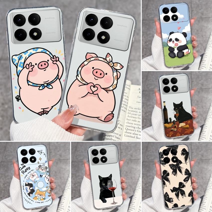 Case For Redmi K70e K60e K80 K70 K60 K50 K40 K30 K20 Pro K30i Cute Cartoon Piggy Pattern Phone Cover Transparent TPU Anti Fall Shell For Redmi Housing