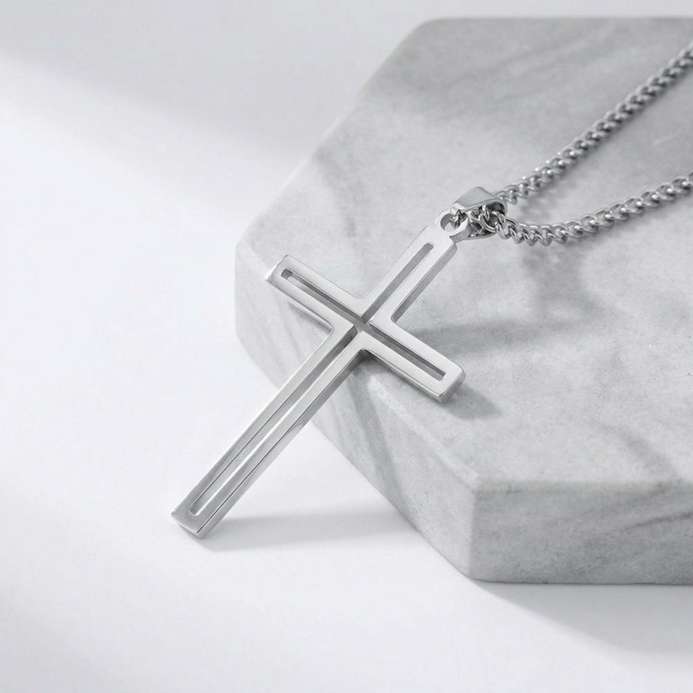 Minimalistisches Edelstahl-Kreuz-Halskette - Zeitgenössischer Stil