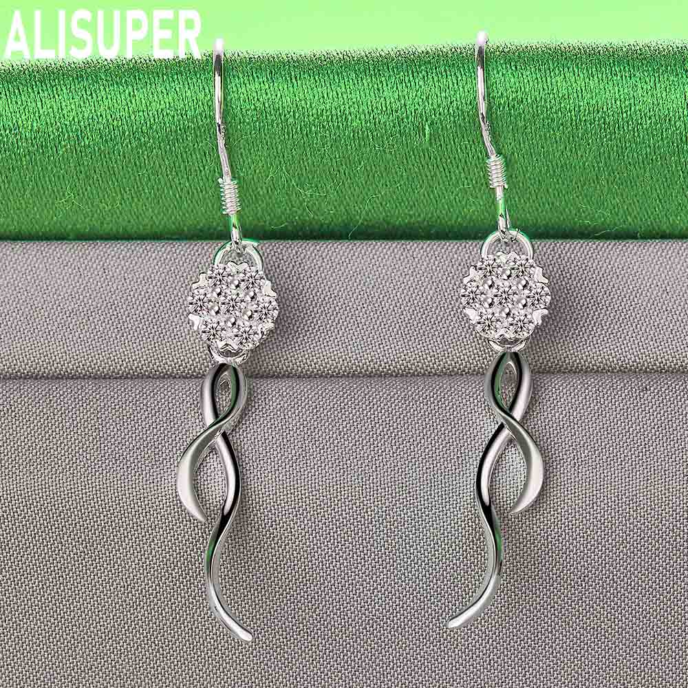 925 Sterling Silver Round Beads 8mm AAA Zircon Pendant Piercing Earrings Fashion Charm Wedding Jewelry