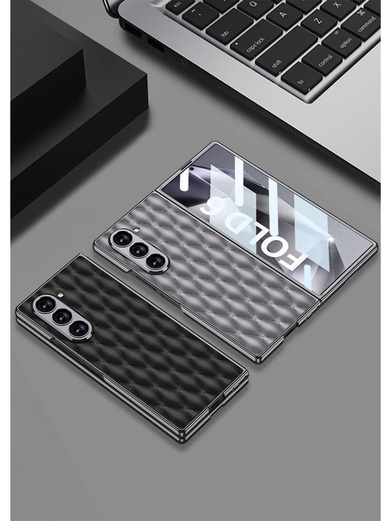 Samsung Z Fold 6 Case - Diamond Lattice, Electroplated Leather, Fragrance-Inspired Design