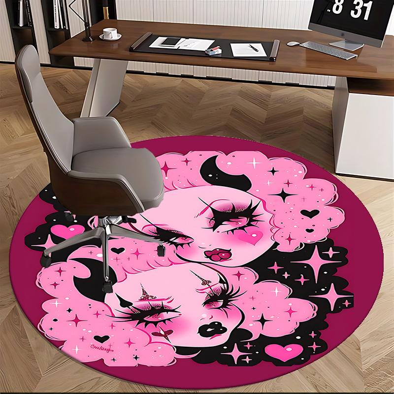 

Gothic Lolita Chair Mat Round Carpet - Gothic Pink and Black Decorative Rug for Home Office Living Room Bedroom Sofa Gift0471b 80cm by 80cm