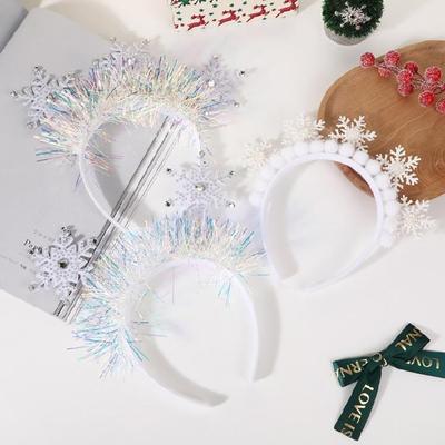 Glittering Rhinestones Snowflake Headband for Women and Girls White Headwear Hair Accessory for Christmas and Winter Fun