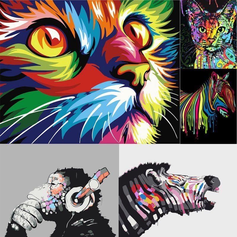 Vibrant Abstract Tiger And Lion Canvas Art For Modern Living Room Decor 40x30cm