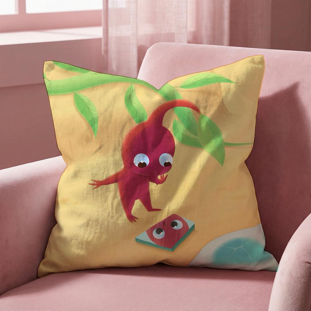 Cartoon Cute PIKMINS Cushion Cover Multi-Scene Pillow Cover for Home & Car - Reversible, Soft & Durable for Daily Use