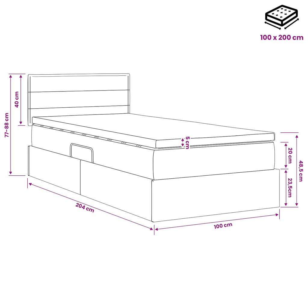 LED Storage Bed with Mattress Blue 100 X 200 Cm Fabric