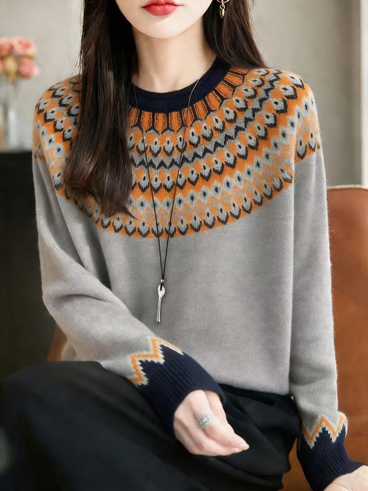 Women's Loose Fair Isle Peacock Sweater - Autumn/Winter Korean Style Knitwear
