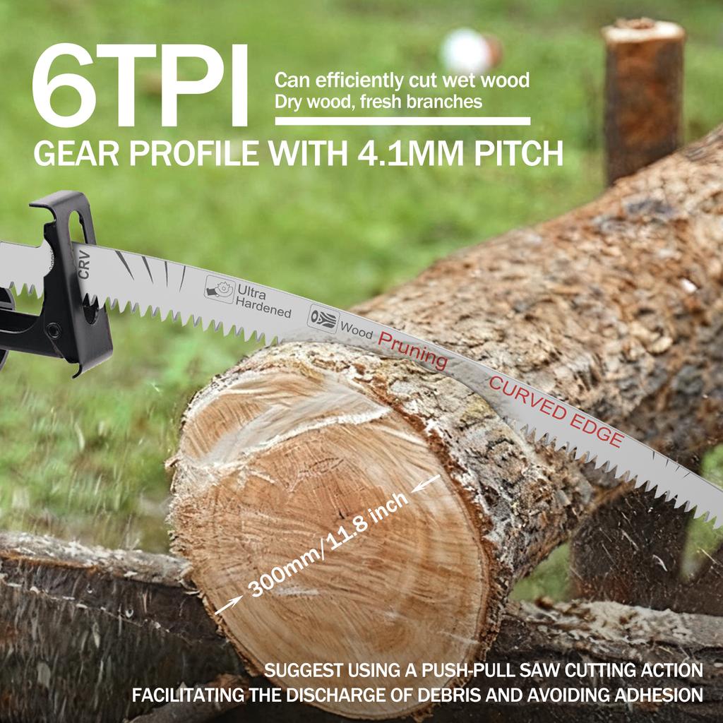3/6Pcs Arc Edge Reciprocating Saw Blade 6TPI 14.4 Inch Chrome Vanadium Steel Wood Pruning Saw Blade for Cutting Wet and Dry Wood