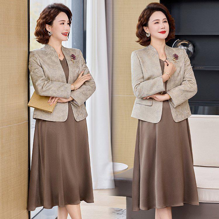 Ensemble Robe et Veste Élégant Printemps pour Femmes d'Âge Moyen - Costume de Mariage Deux-Pièces