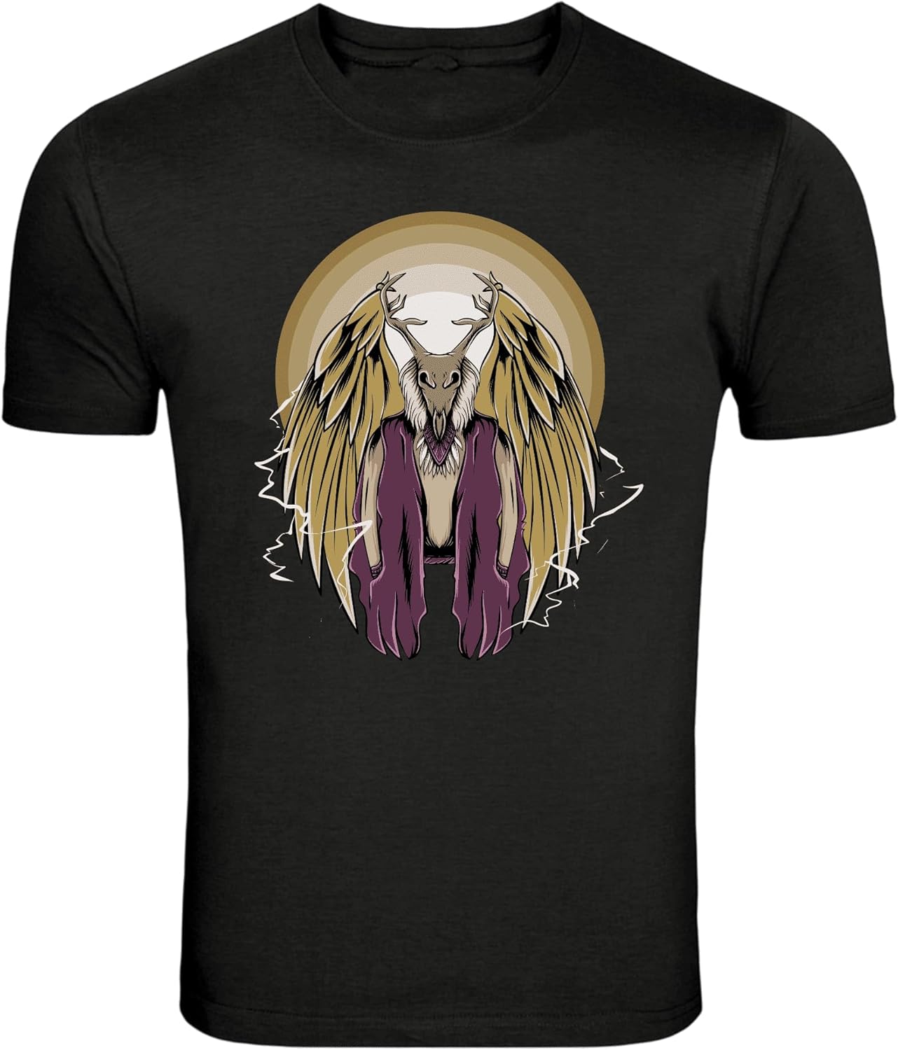 Winged Deer Skull Occult Graphic T-Shirt S